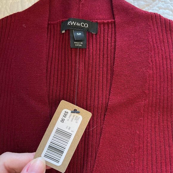 RW&Co Red Knit Tie Waist Bodycon V-Neck Longsleeve Dress - Picture 5 of 8